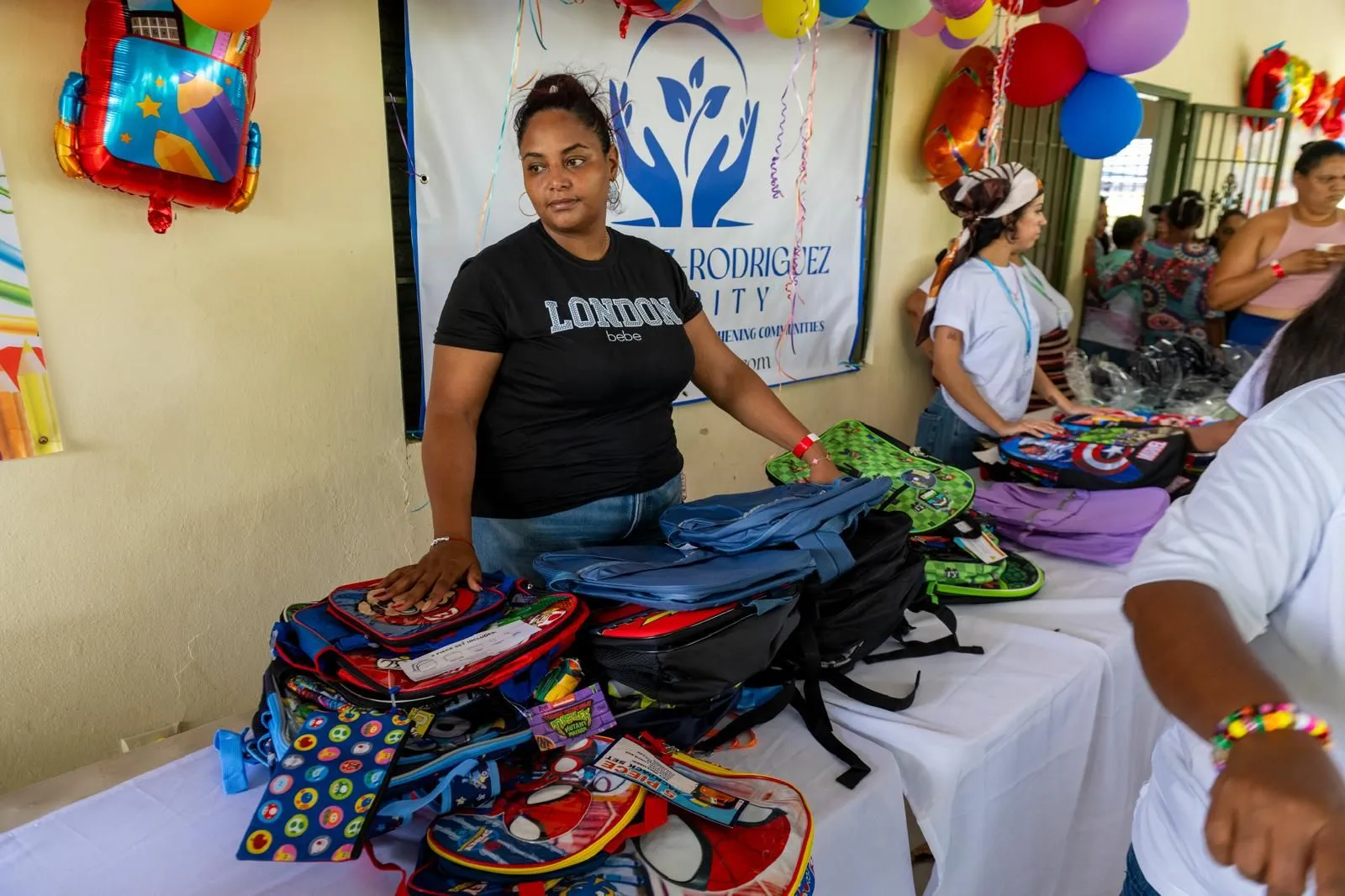 Backpacks ready for distribution