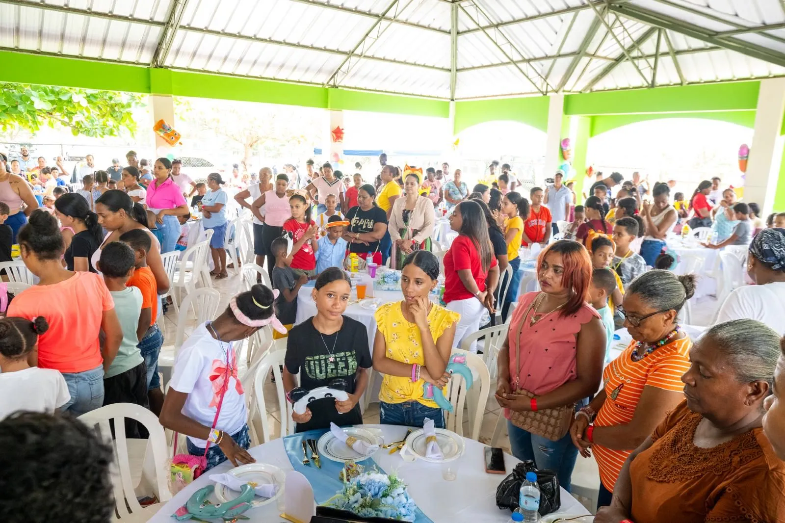 Families gathering around the tables